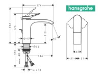 MEDIDAS MONOMANDO LAVABO 110 VIVENIS HANSGROHE